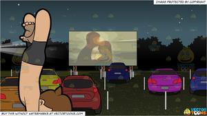 A Man Going Into The Duck Pose and Drive In Movie Theater Background.