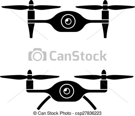 Vector Illustration of rc drone quadcopter with camera black.