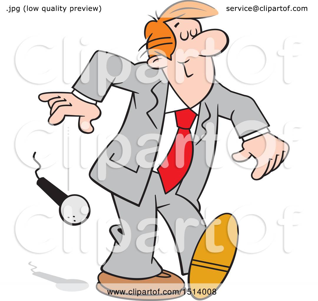 Clipart of a Cartoon White Business Man Dropping the Mic.