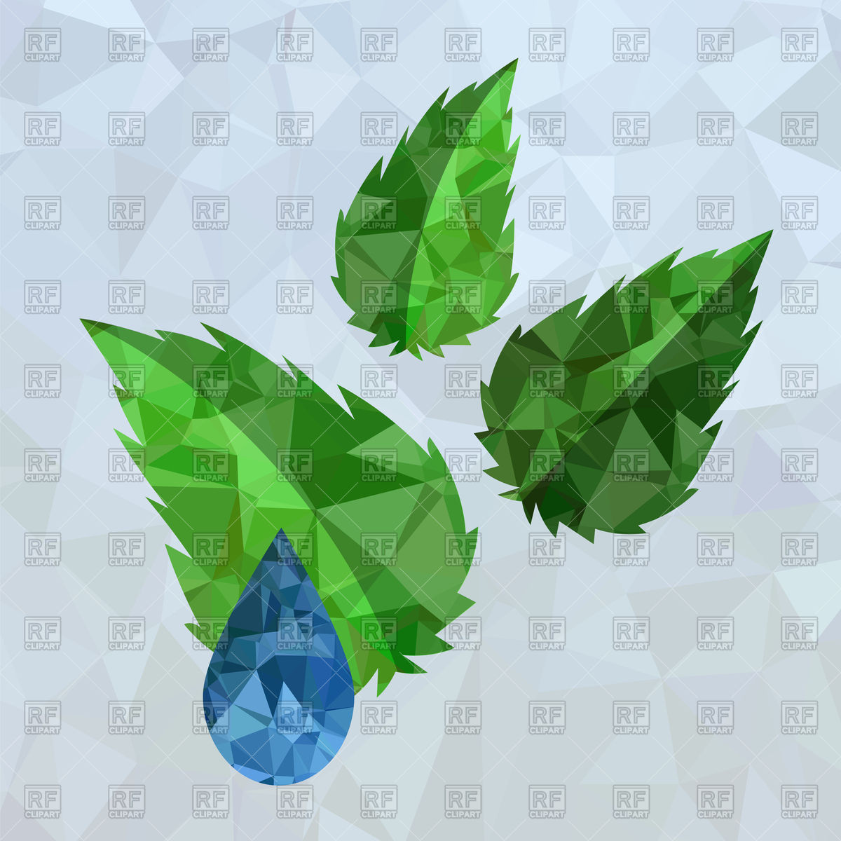 Polygonal water drop and green leaves Vector Image #96066.