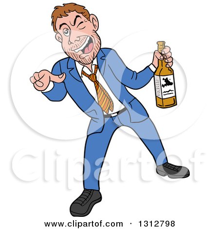 Clipart of a Cartoon Drunk White Businessman Holding a Bottle of.
