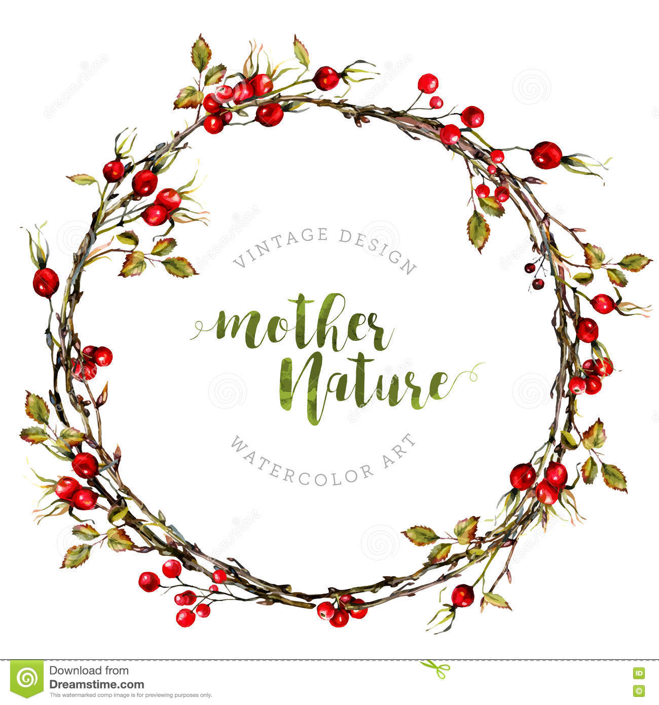Watercolor Boho Wreath Made Of Dry Twigs Stock Vector.
