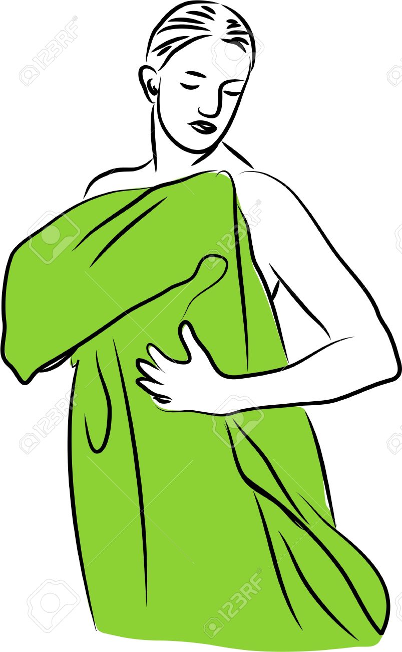 Girl drying with towel clipart.