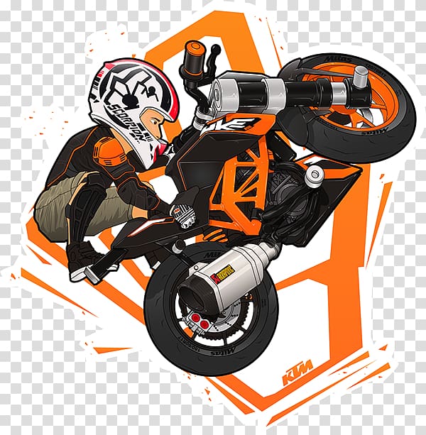 Rider doing stunts on sport bike illustration, KTM 200 Duke.