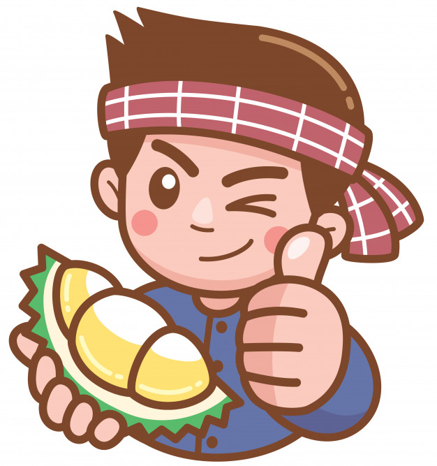 Vector illustration of cartoon durian seller presenting.