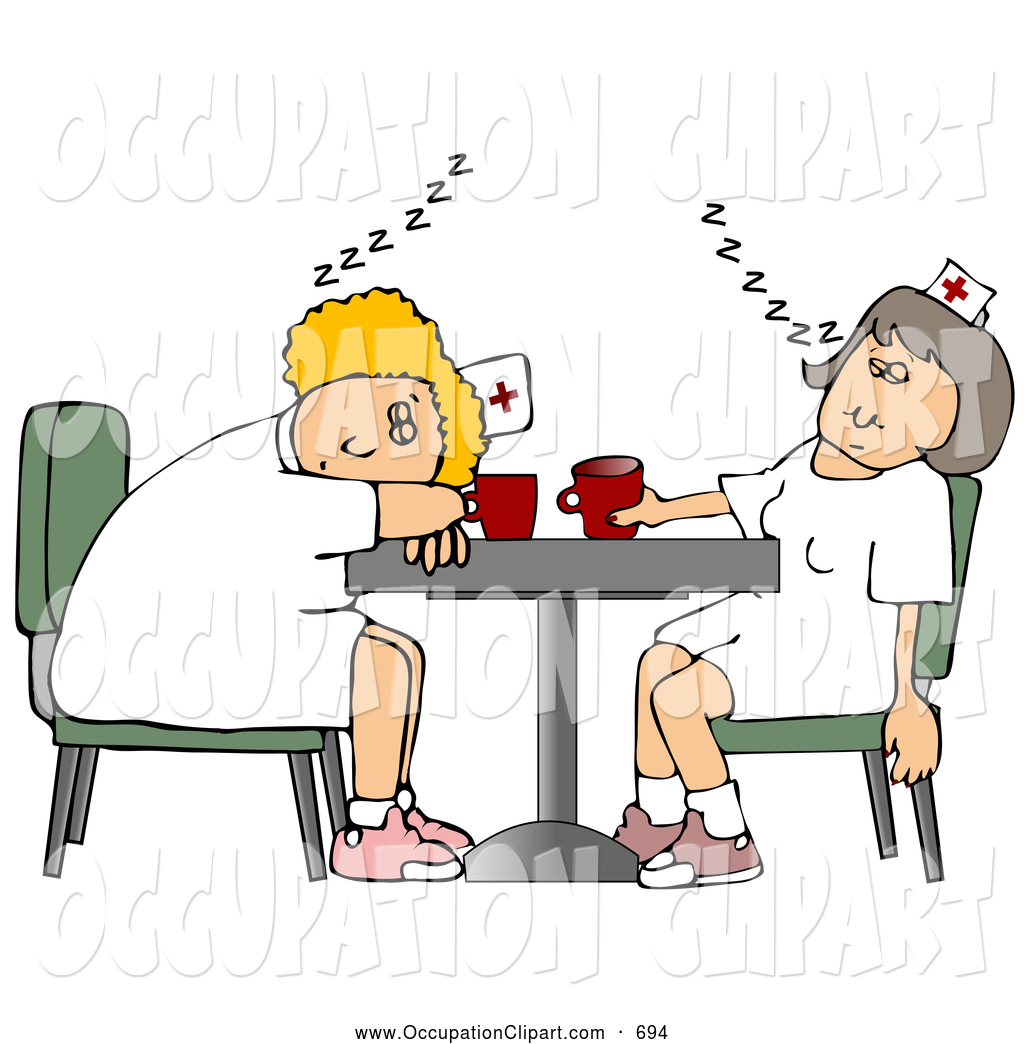 Clip Art of Two Exhausted Nurses Napping on a Break at the.