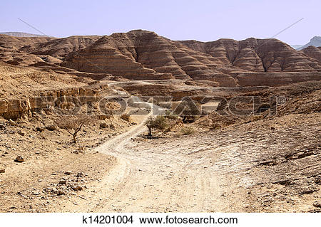 Stock Photo of Dusty Road In The Negev Desert k14201004.