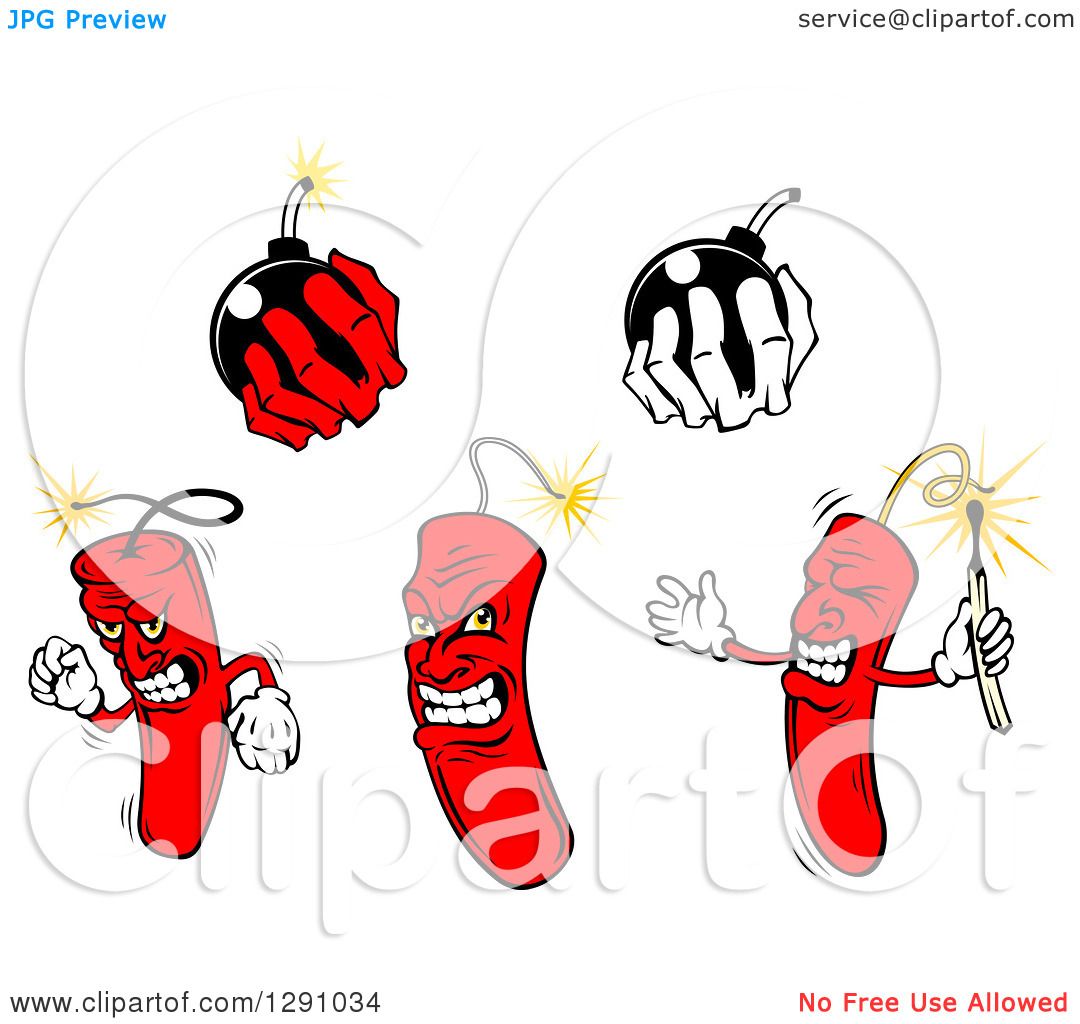 Clipart of Dynamite Stick Characters and Hands Holding Bombs.