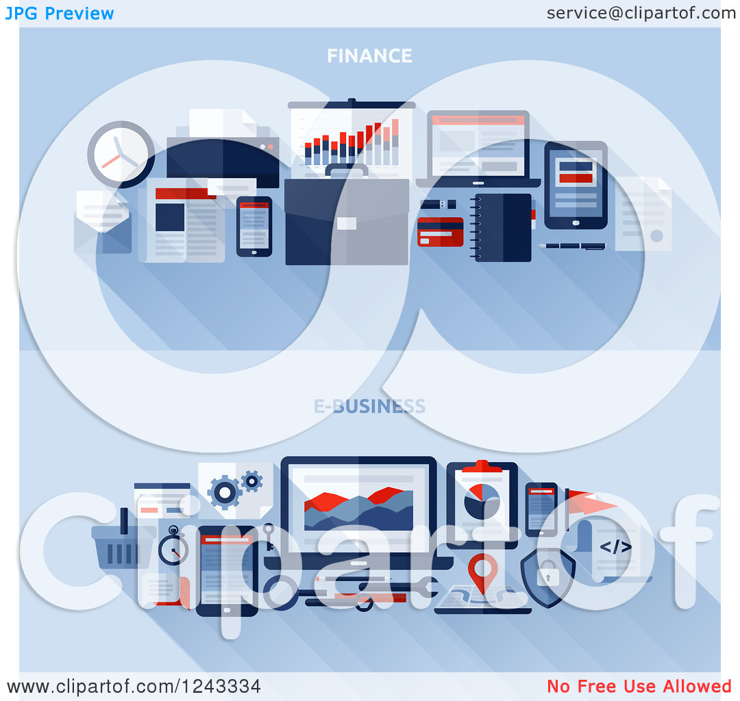 Clipart of Finance and E Business Items and Shadows with Text on.