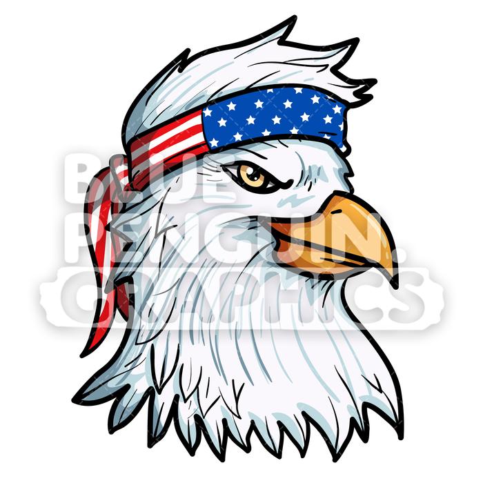 Cool Eagle with American Flag Bandana Vector Cartoon Clipart.