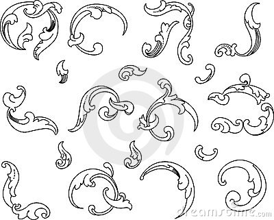 Baroque Clipart. All Curves Separately. Royalty Free Stock Images.