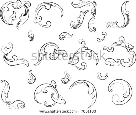 Baroque Clipart. Calligraphy Style. All Curves Separately. Stock.