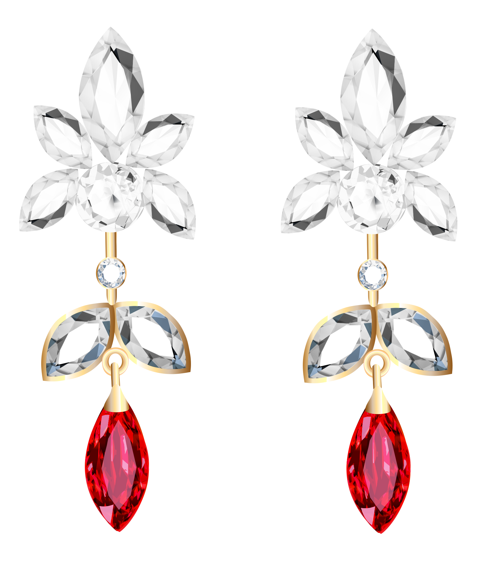 Transparent Diamond and Ruby Earrings PNG Clipart.