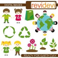 Clip Art Earth Day, Recycle, Go Green (kids, earth, plant).