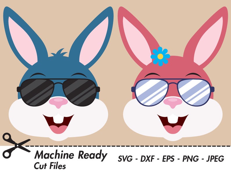 Cool Bunny Rabbit SVG Cut Files, PNG Easter bunny clipart, bunny face clip  art, bunny head, spring woodland vector graphic, cute rabbit ears.