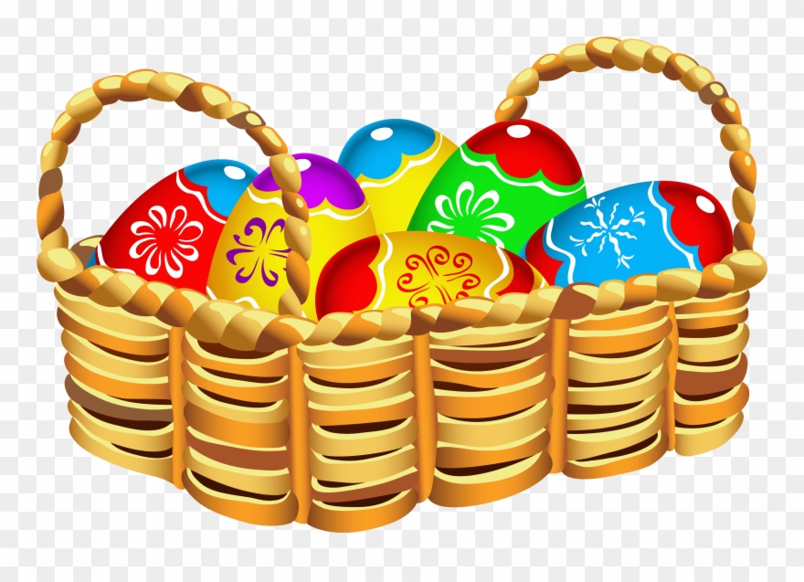 Square Basket With Easter Eggs Png Clipart.