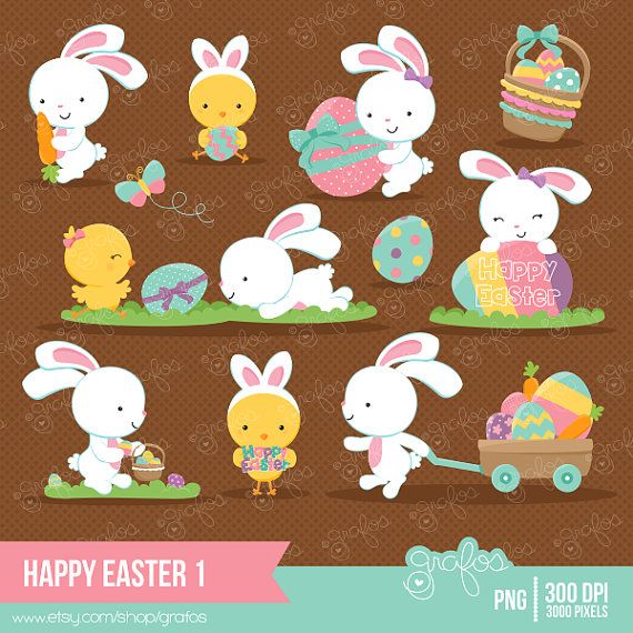 HAPPY EASTER 1 Digital Clipart , Easter Clipart, Bunny.