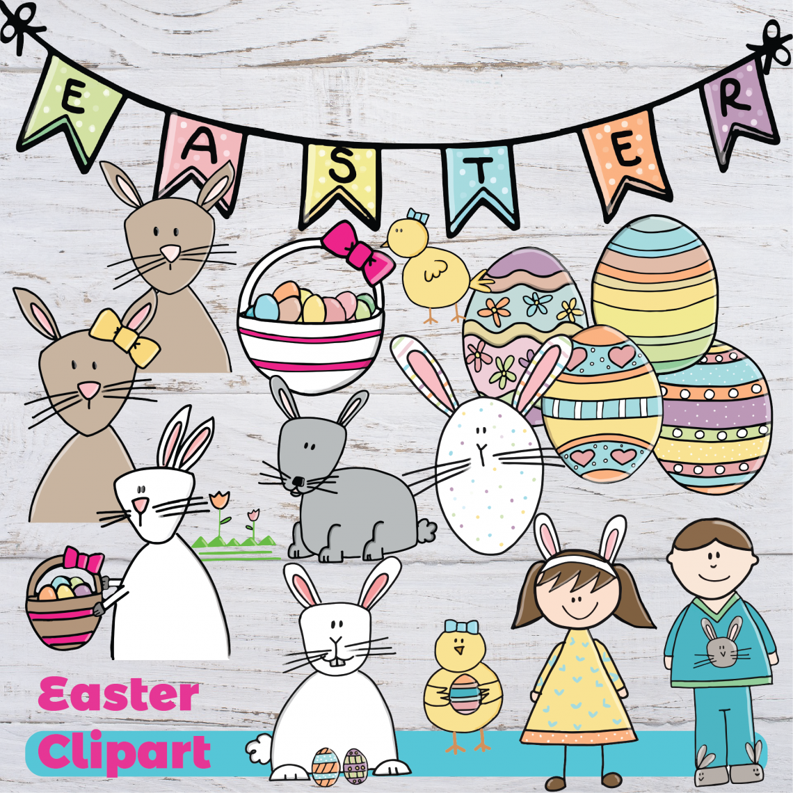 Easter Bunny Rabbit Digital Clipart.