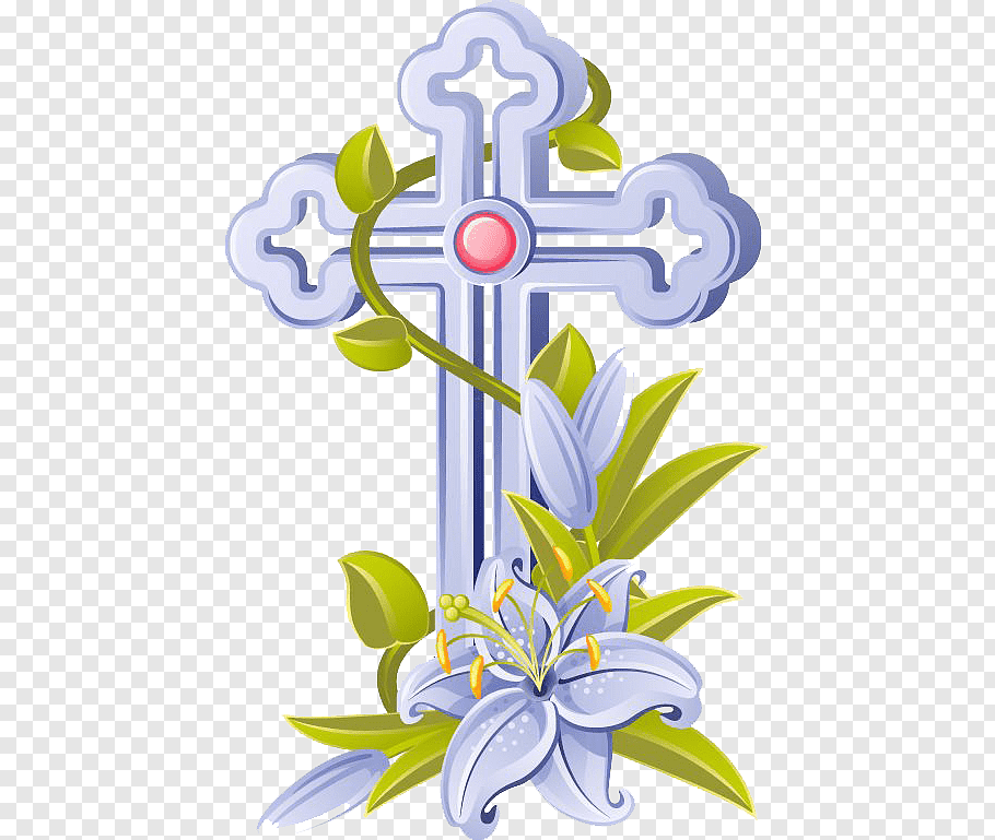 Gray cross and lily flower illustration, Easter Catholic.