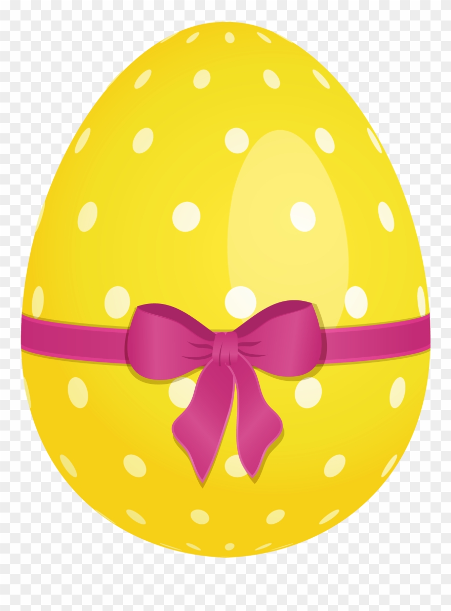 Yellow Dotted Easter Egg With Pink Bow Png Clipartu200b.