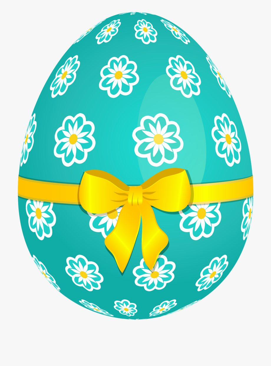 Clip Art Sky Blue Easter Egg With Flowers And Yellow.