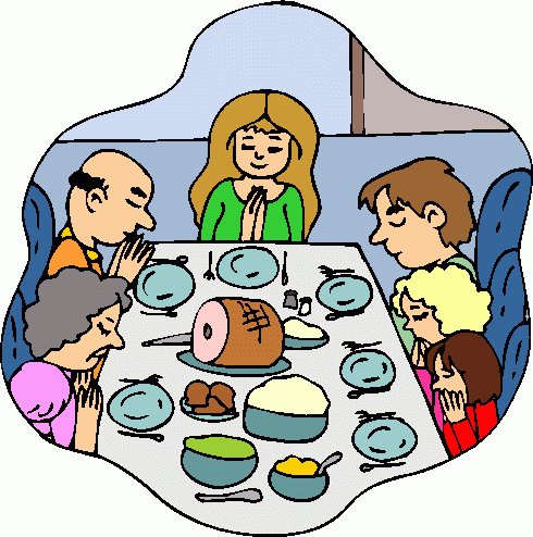 Family Praying At Dinner Clipart.