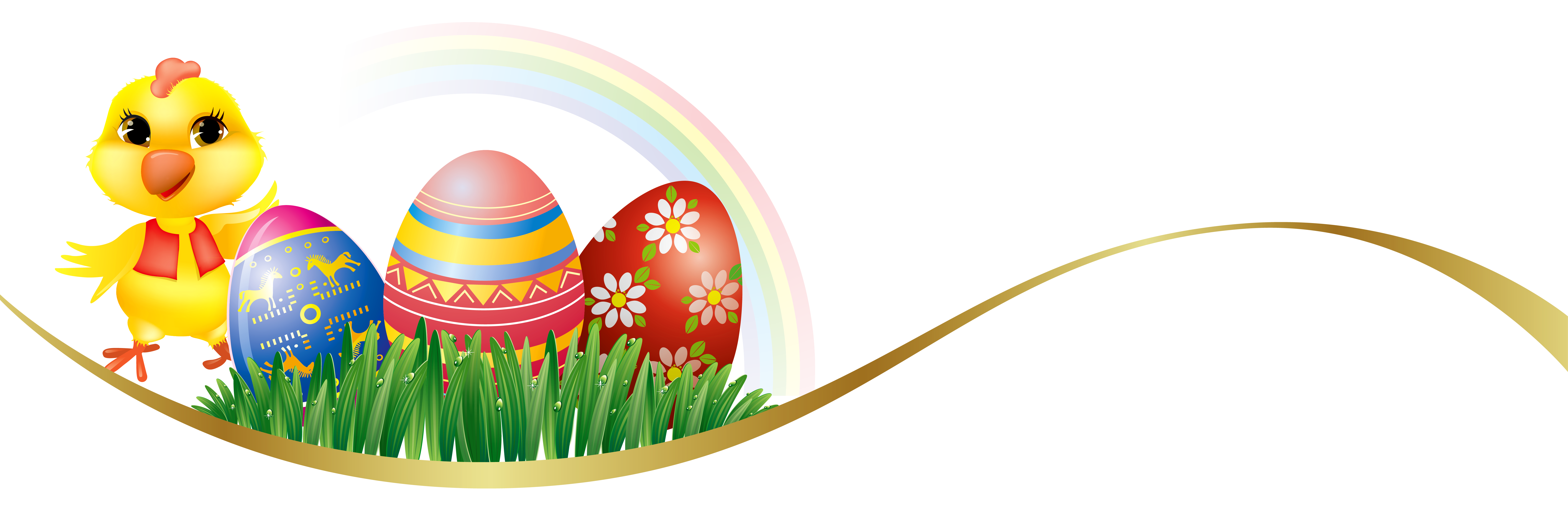 Easter Deco with Eggs and Chicken PNG Clipart Picture.