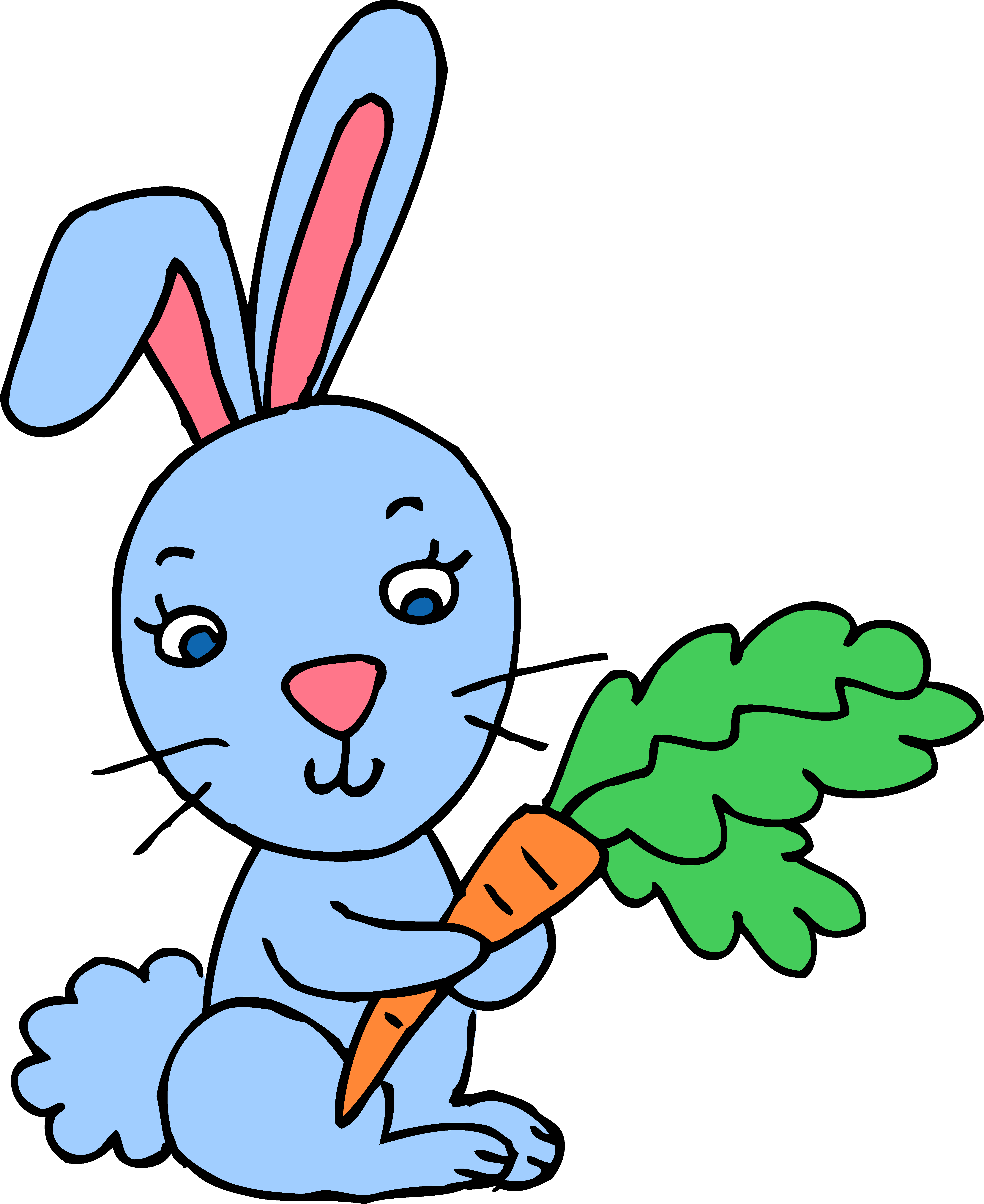 Blue Bunny Rabbit With Carrot Free Clip Art.