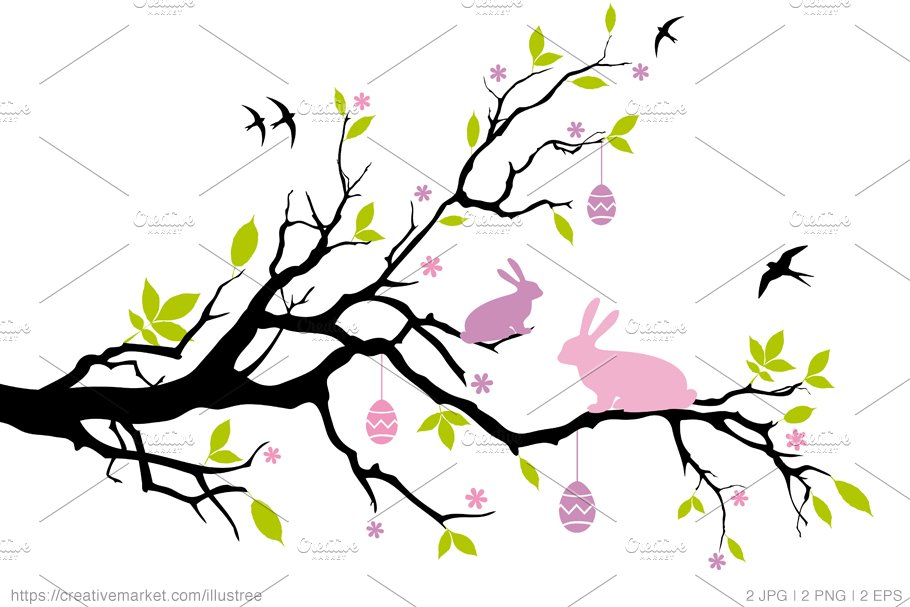 Easter tree with bunnies, vector.