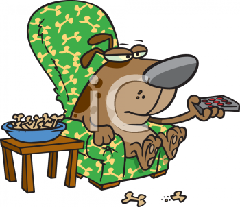 Royalty Free Clip Art Image: Dog Relaxing Watching TV in His Easy.