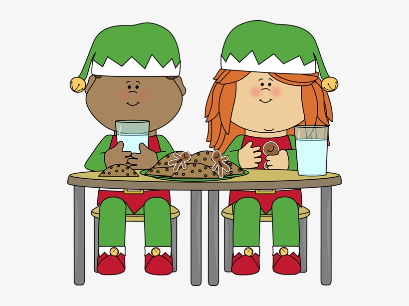 Elves Eating Christmas Cookies Clip Art.