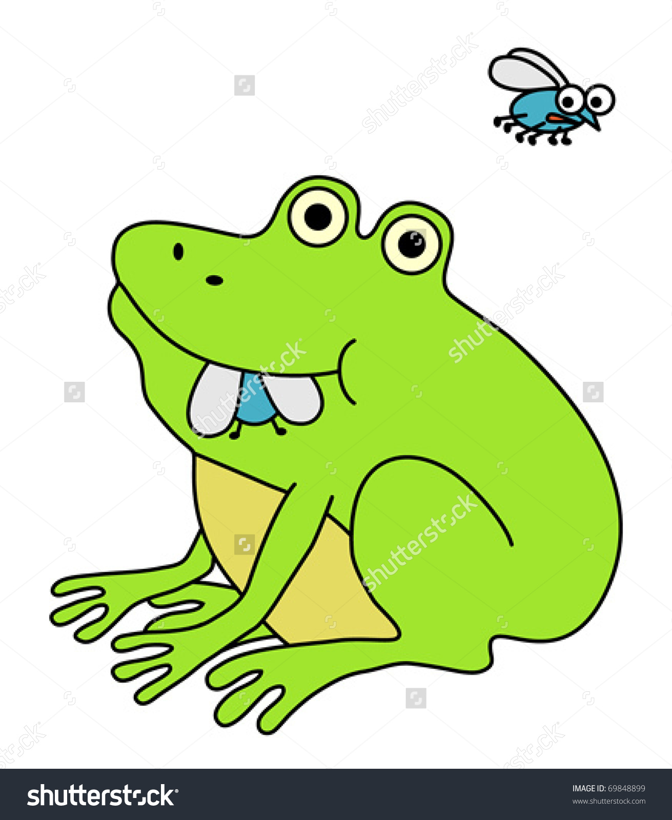 Frog eating fly clipart.