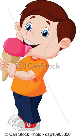 Boy eating ice cream clipart.