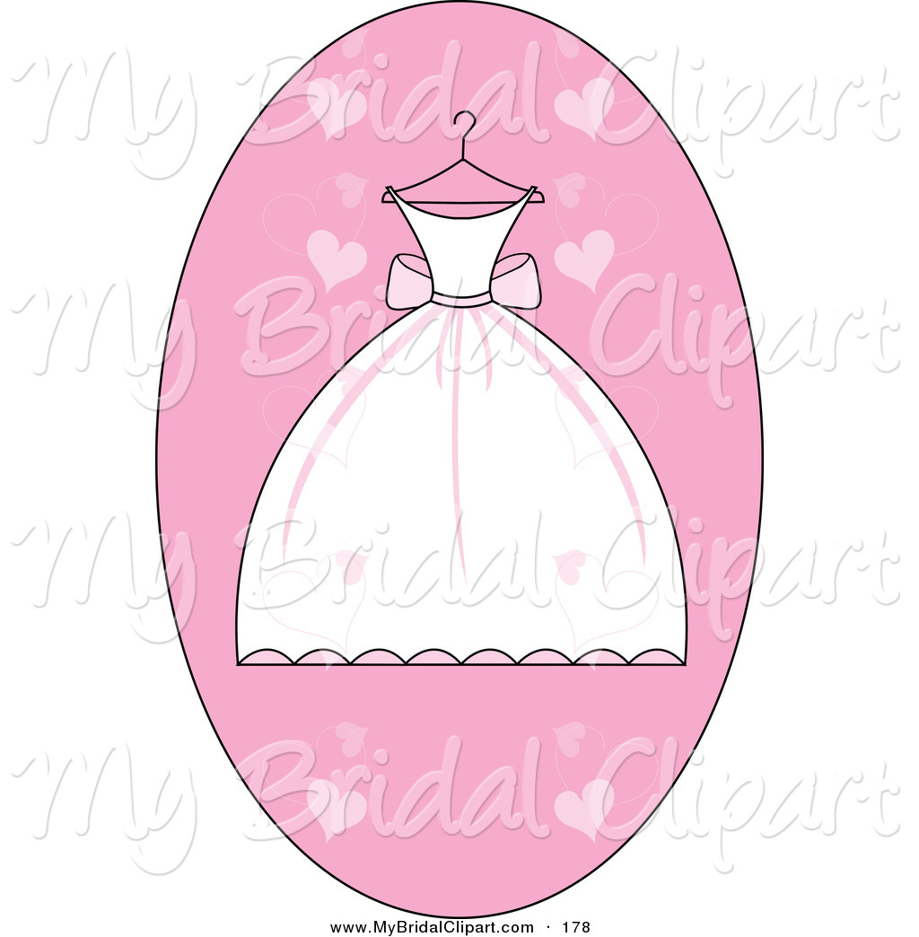 Bridal Clipart of a White and Pink Pretty Wedding Dress on a.