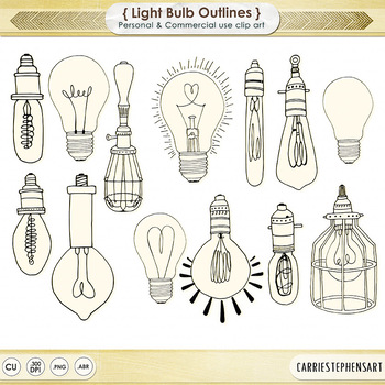Dangling Light Bulb ClipArt, Bright Ideas Black Line Art, Edison Bulb Images.