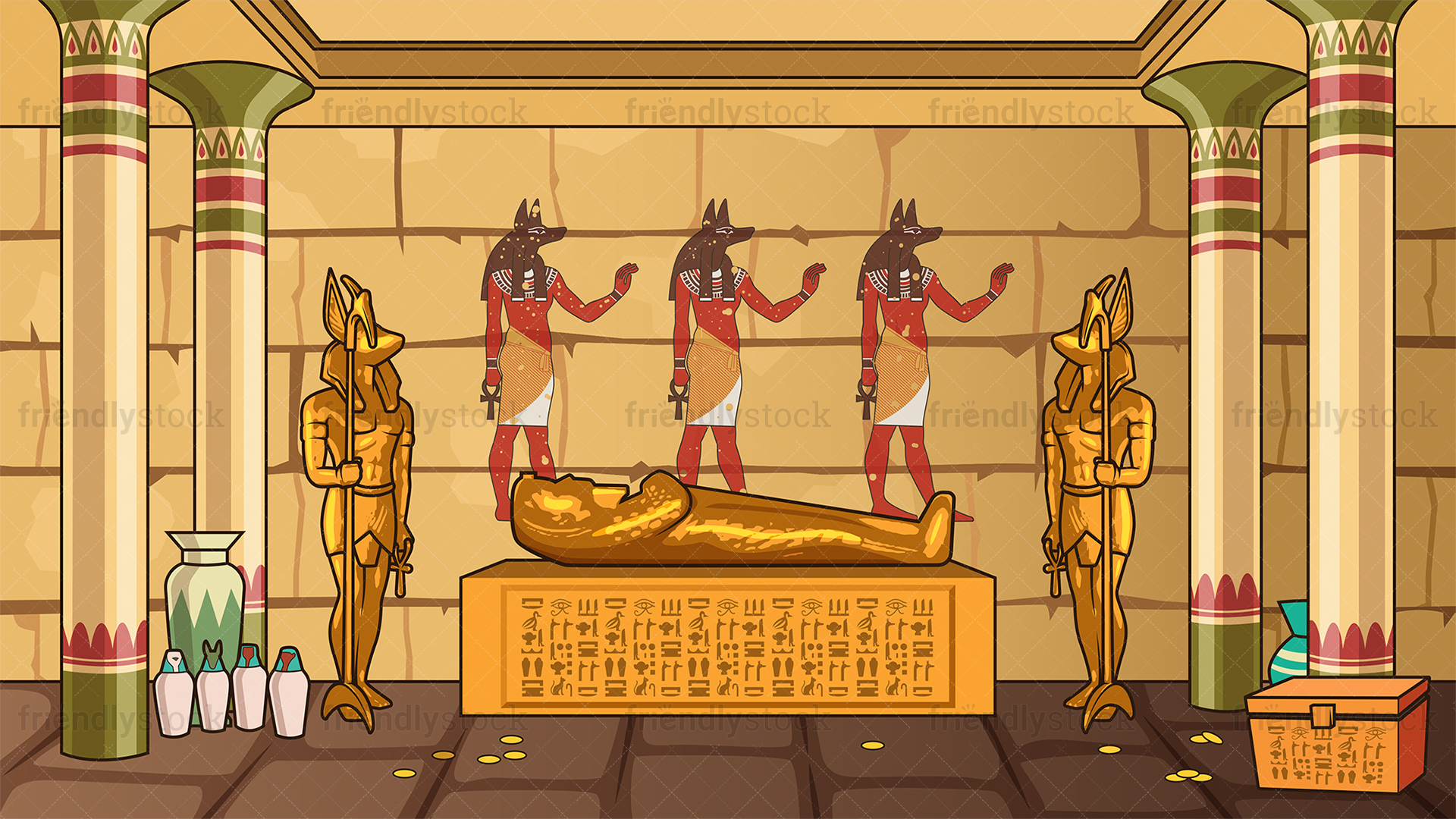Ancient Egyptian Tomb Background Cartoon Vector Clipart.
