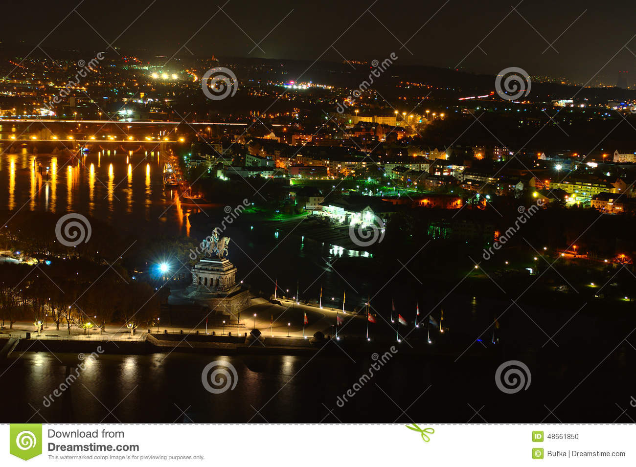 Koblenz By Night Stock Photo.