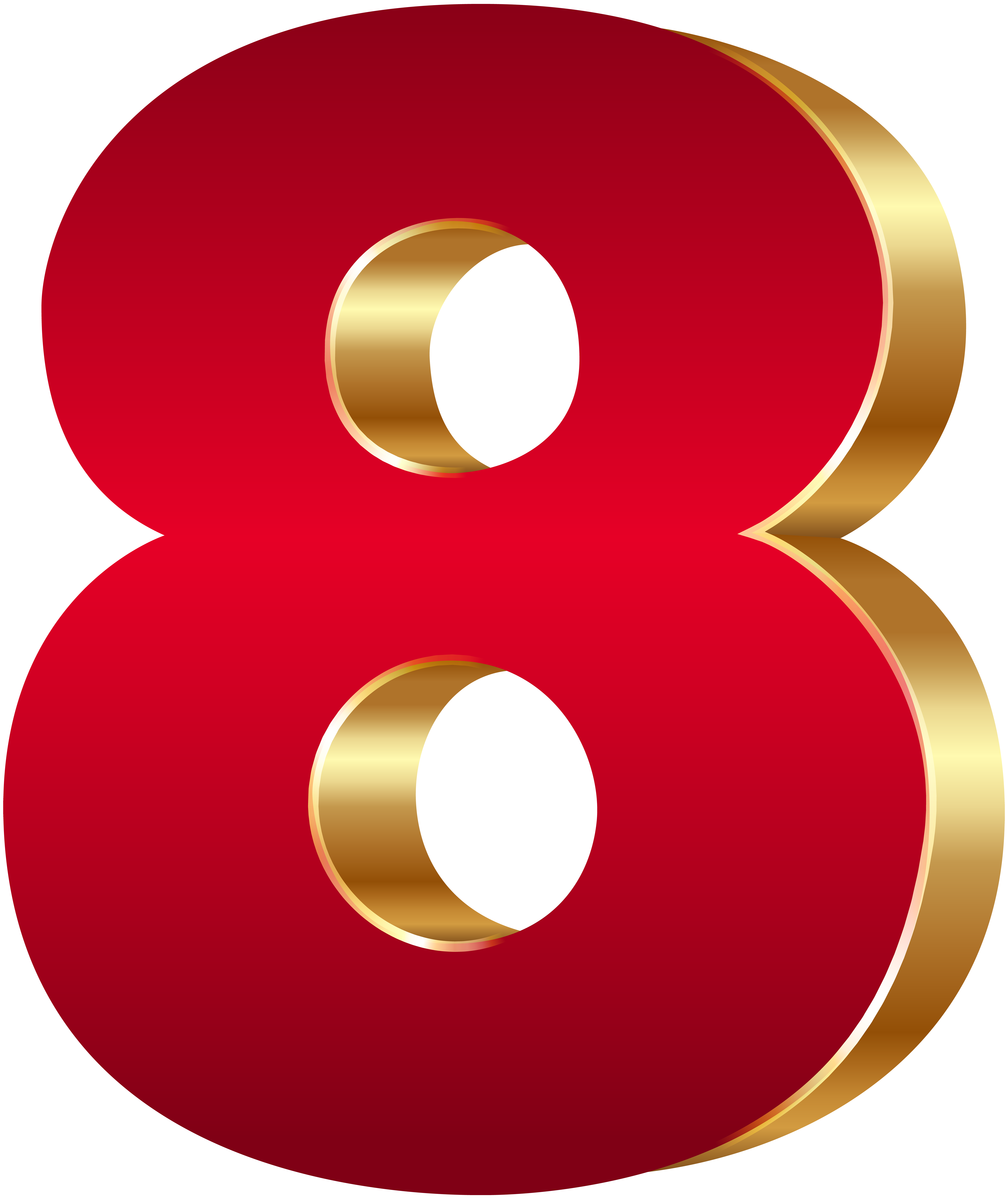 3D Number Eight Red Gold PNG Clip Art Image.