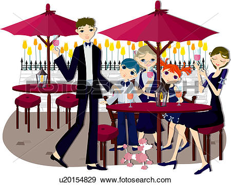Stock Illustration of Family having a drink at outdoor cafe.