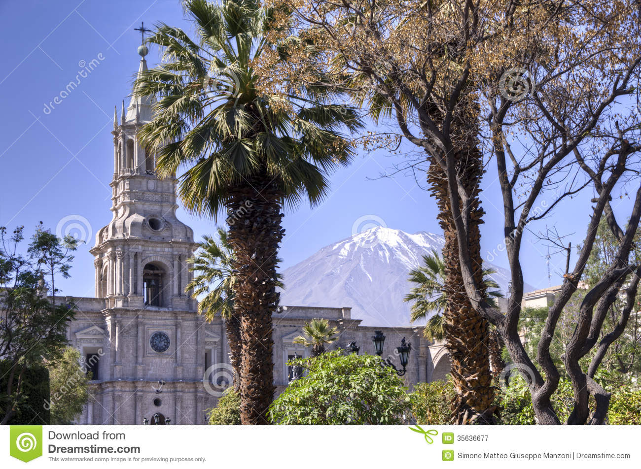 Plaza De Armas With El Misti Volcano, Arequipa Royalty Free Stock. Plaza De Armas With El Misti Volcano, Arequipa Royalty Free Stock.