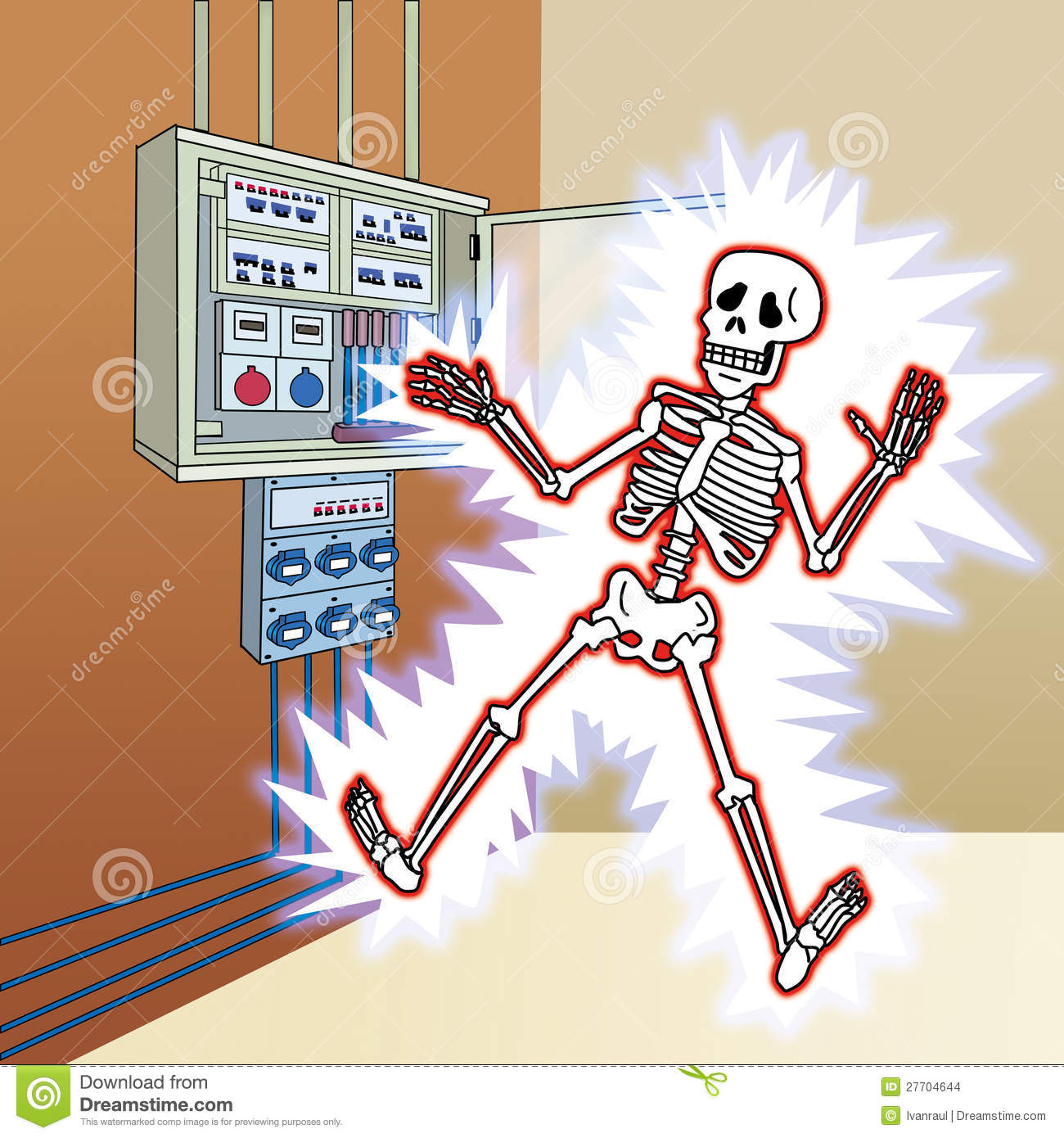 Skeleton With Electric Shock At The Control Panel Stock Images.