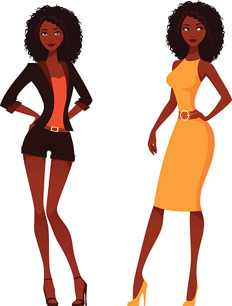 Elegant African American Women With Natural Curly Hair Vector.