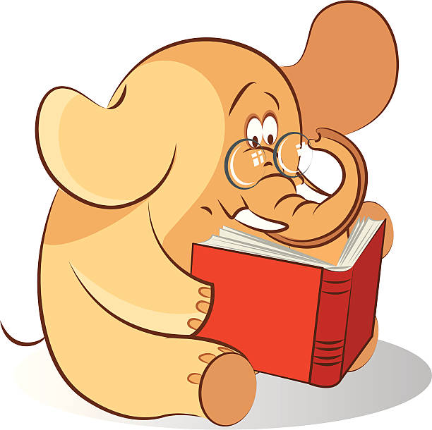 Best Cartoon Elephant Reading A Book Illustrations, Royalty.