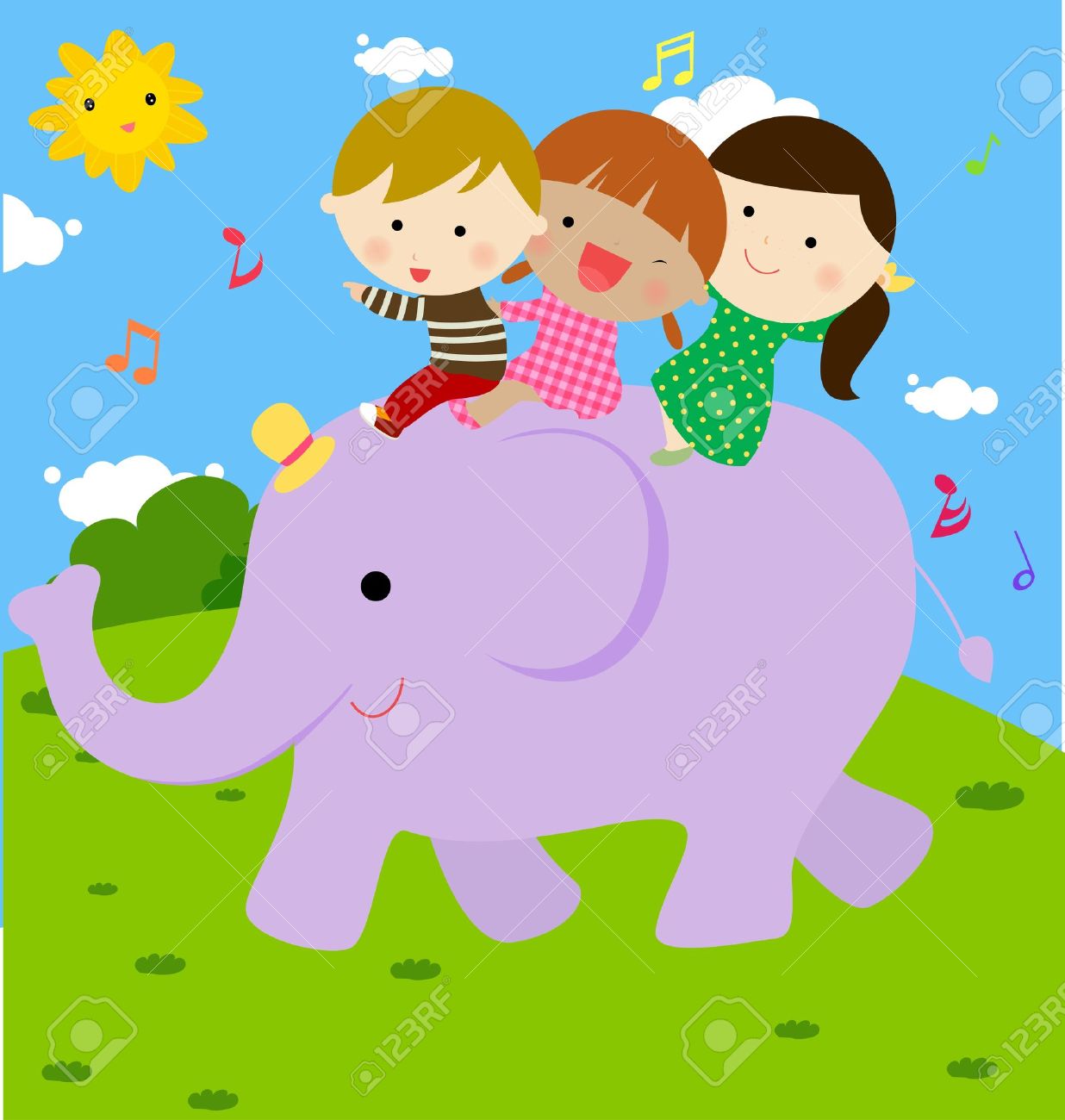 Children On Elephant Clipart.