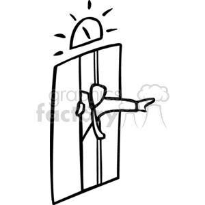 Black and white man getting out of an elevator clipart. Royalty.