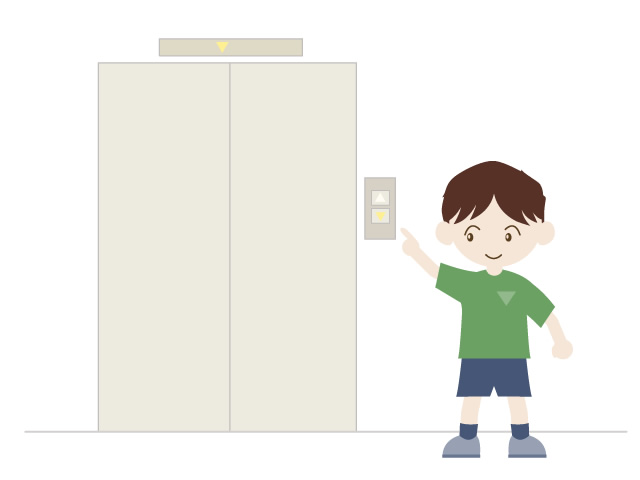 A child riding an elevator.