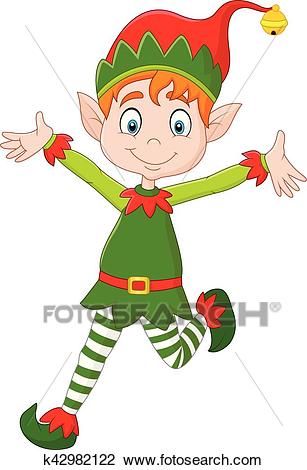 Cartoon happy Christmas elf Clipart.