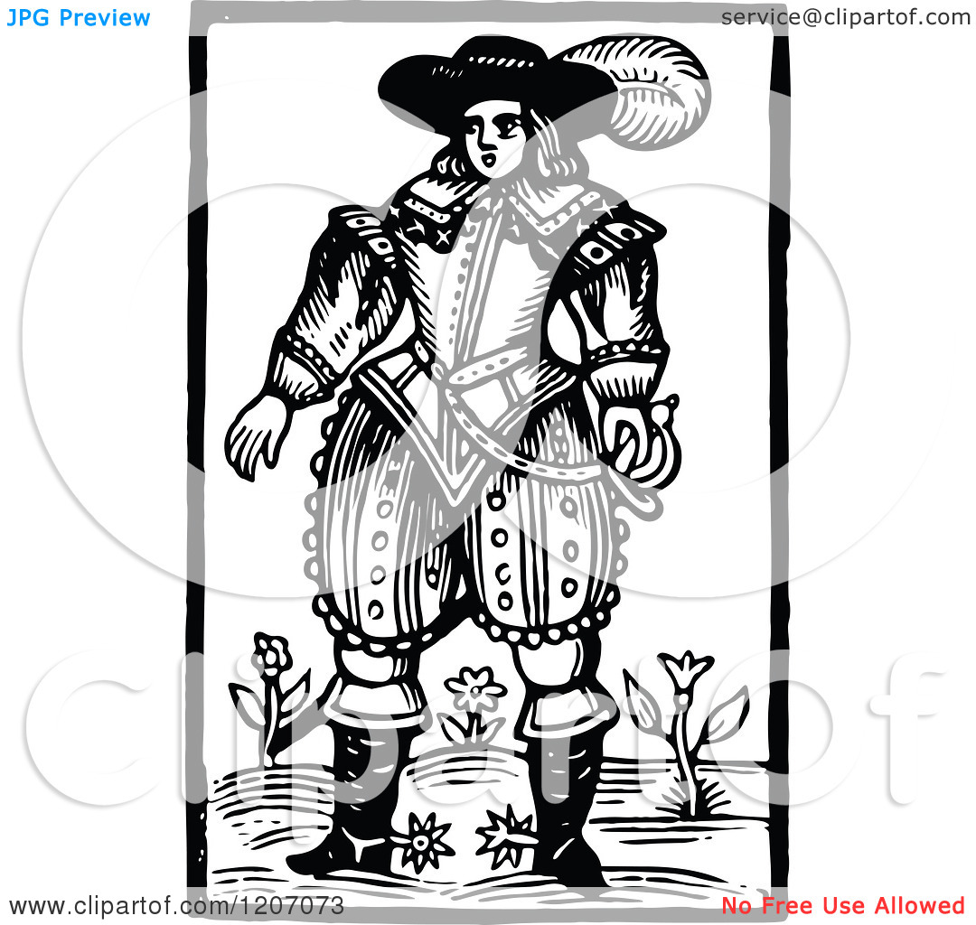 Clipart of a Vintage Black and White Elizabethan Man.