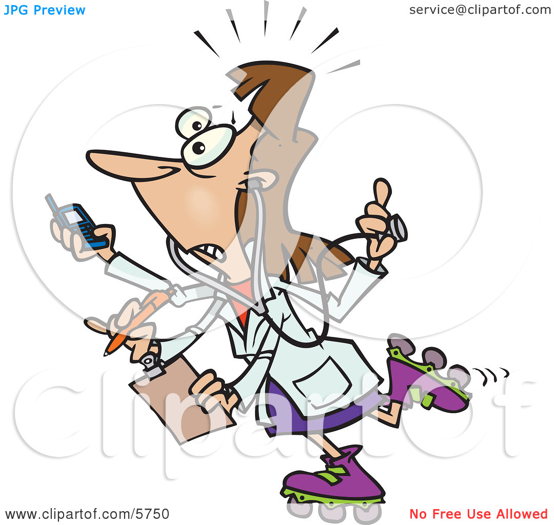 Female Doctor With 4 Arms Multi Tasking Clipart Illustration by.
