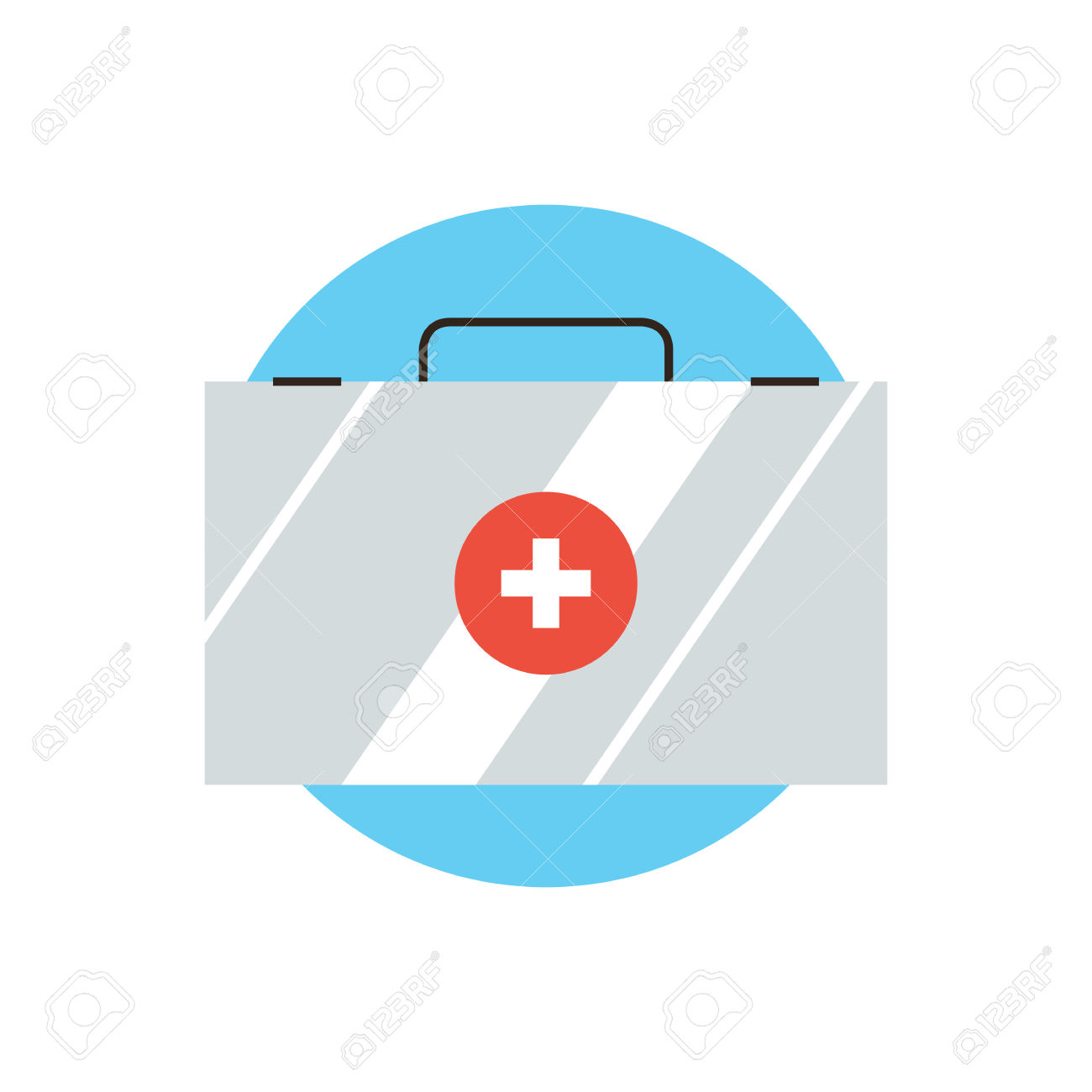 Thin Line Icon With Flat Design Element Of First Aid Kit, Case.